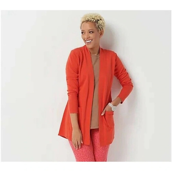 2/$30 NEW Isaac Mizrahi Live! Cardigan Size Small Open Front Hi-Low Hem Sweater - Picture 1 of 16